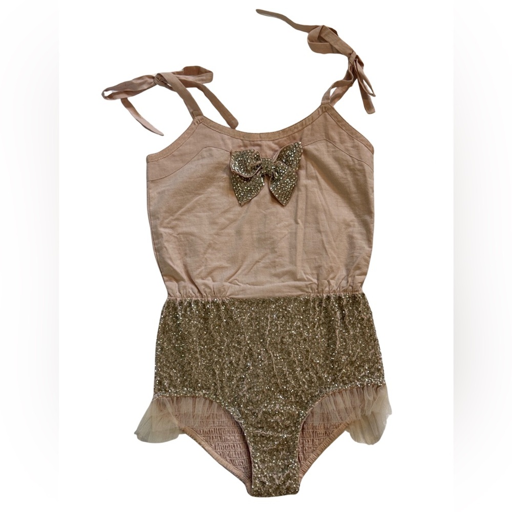 Tutu du Monde Blush and Gold Sequin Bow Romper
